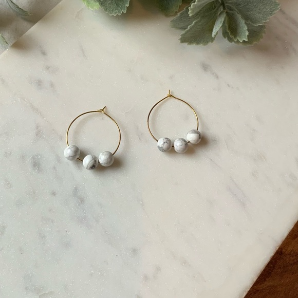 The Poppy - Neutral Marbled Dainty Hoops - Picture 3 of 5